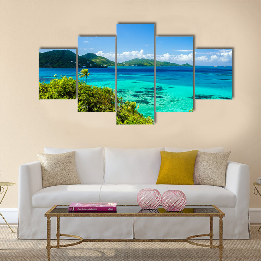 Scene Of A Tropical Island At Carribean Water And Lush Green In Columbia, Multi Panel Canvas Wall Art