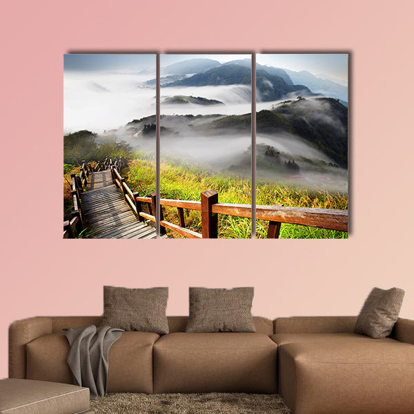 Dramatic clouds with mountain and tree multi panel canvas wall art