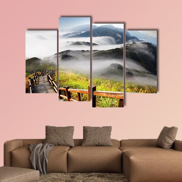 Dramatic clouds with mountain and tree multi panel canvas wall art