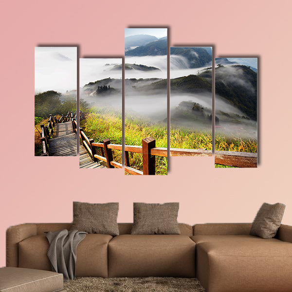 Dramatic clouds with mountain and tree multi panel canvas wall art