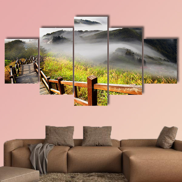 Dramatic clouds with mountain and tree multi panel canvas wall art