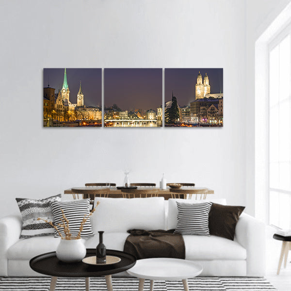 Panorama of Zurich at night panoramic canvas wall art