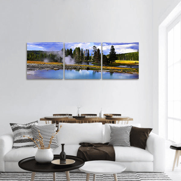 Silent geyser in Yellowstone National Park panoramic canvas wall art