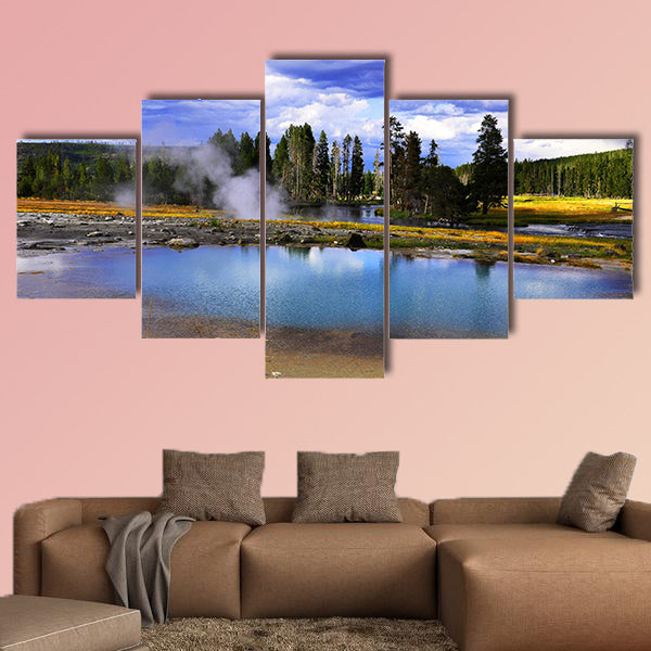 Intense colors of a silent geyser in Yellowstone National Park Multi panel canvas wall art