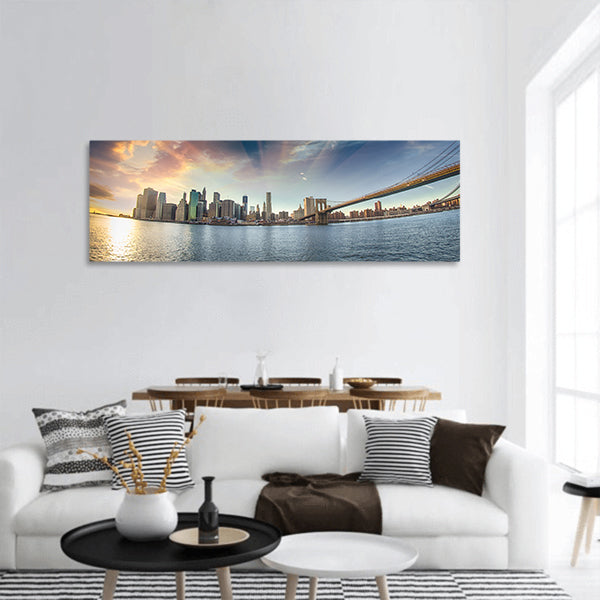 Brooklyn Bridge from Brooklyn shore at sunset New York City panoramic canvas wall art