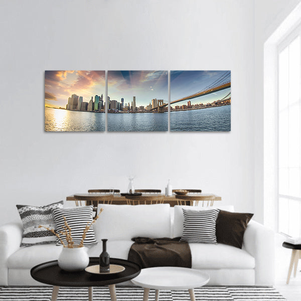 Brooklyn Bridge from Brooklyn shore at sunset New York City panoramic canvas wall art