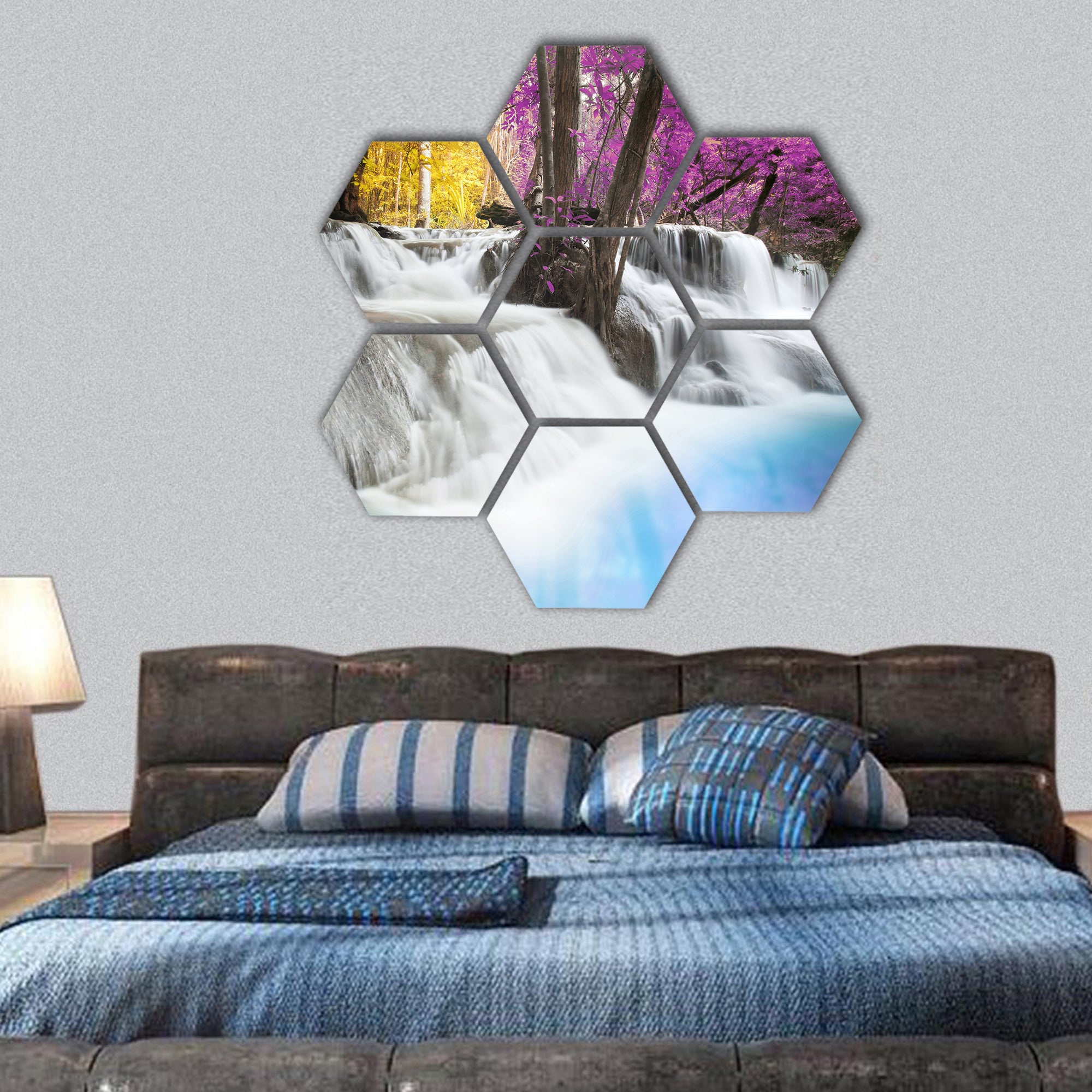 Erawan Waterfall in Kanchanaburi Province, Thailand hexagonal canvas wall art