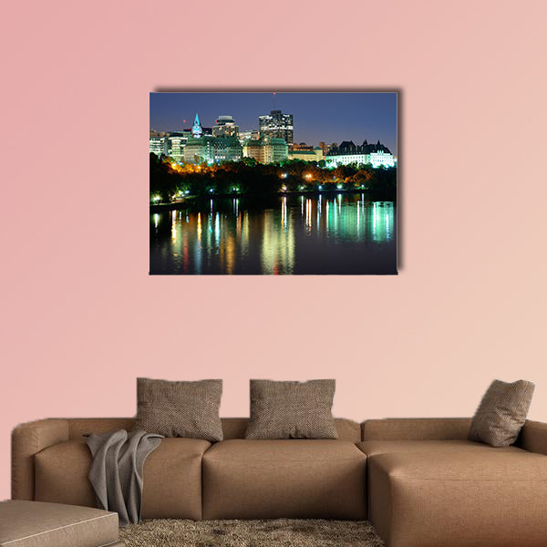 Ottawa at night over river with historical architecture multi panel canvas wall art