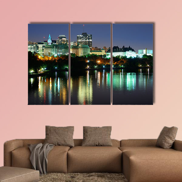Ottawa at night over river with historical architecture multi panel canvas wall art