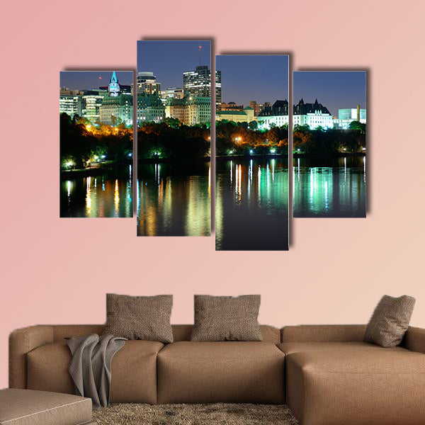 Ottawa at night over river with historical architecture multi panel canvas wall art