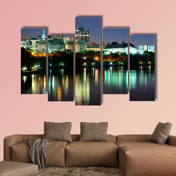Ottawa at night over river with historical architecture multi panel canvas wall art