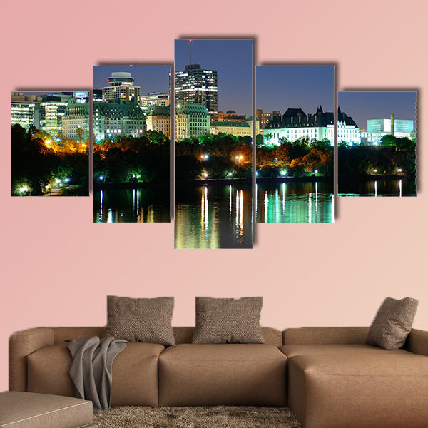 Ottawa at night over river with historical architecture multi panel canvas wall art
