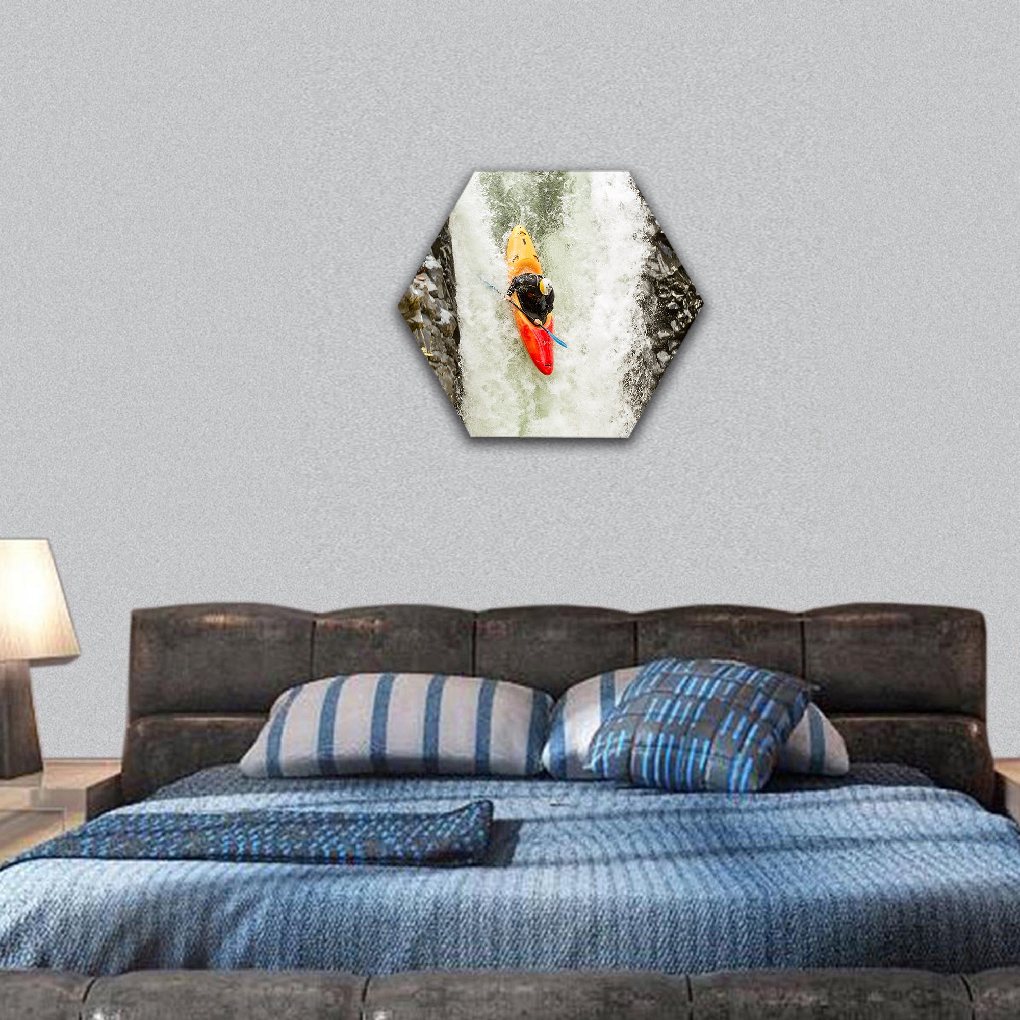 Courageous kayaker hexagonal canvas wall art