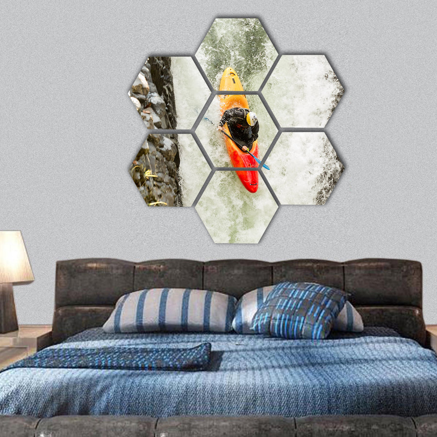 Courageous kayaker hexagonal canvas wall art