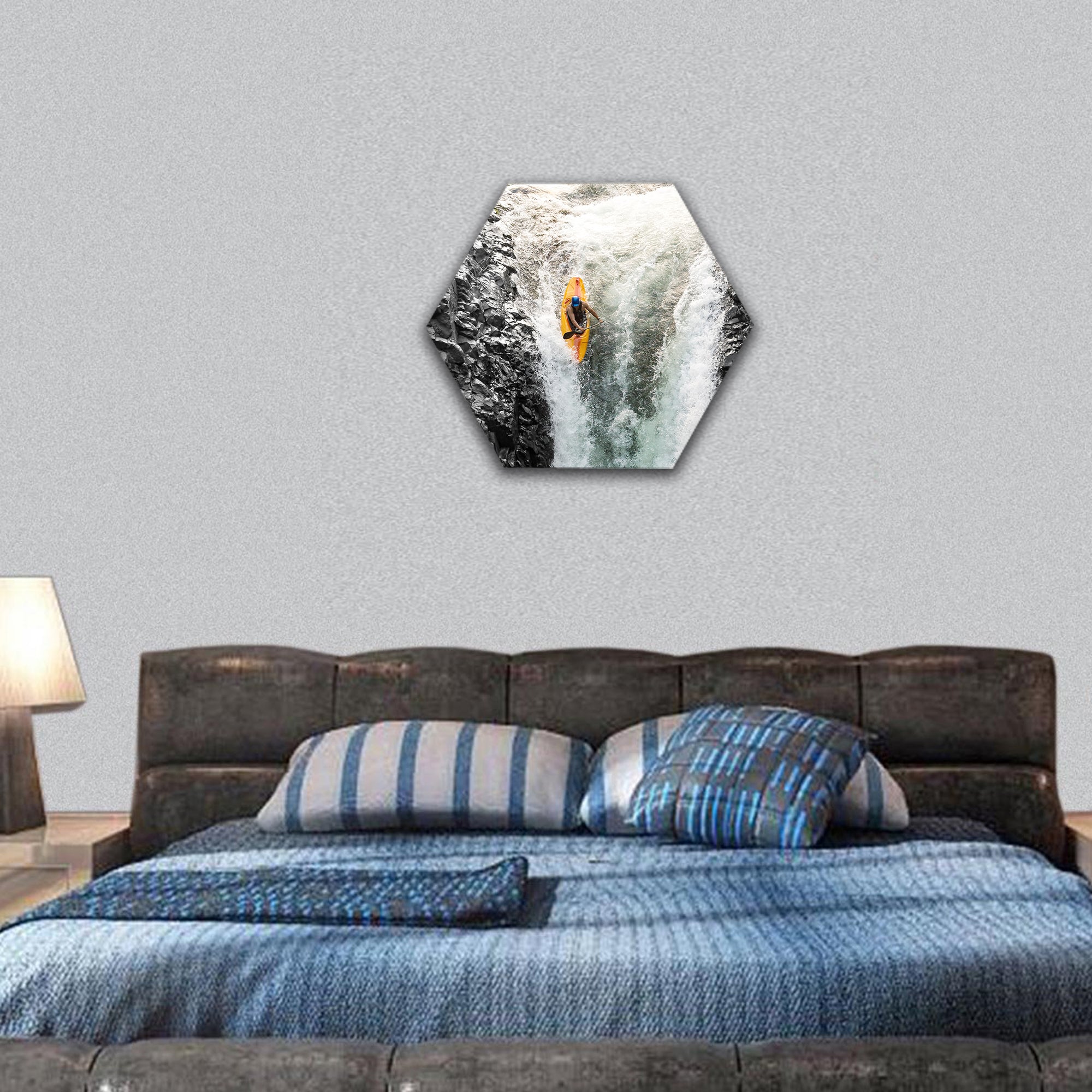 Courageous kayaker hexagonal canvas wall art