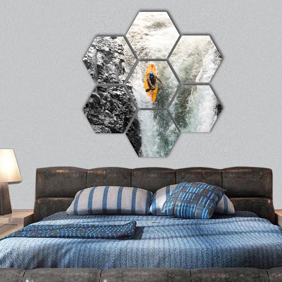 Courageous kayaker hexagonal canvas wall art