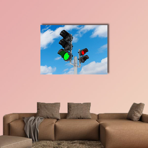 Traffic light isolated on sky background, 3D multi panel canvas wall art