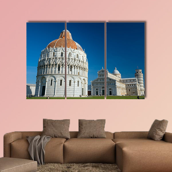 Pisa, Piazza dei miracoli with the Basilica multi panel canvas wall art