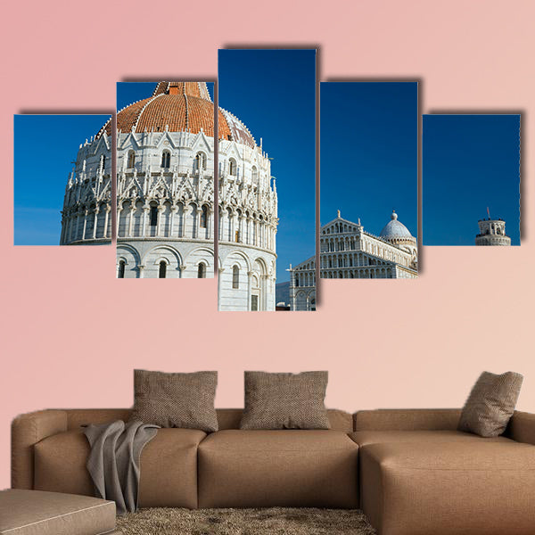 Pisa, Piazza dei miracoli with the Basilica multi panel canvas wall art