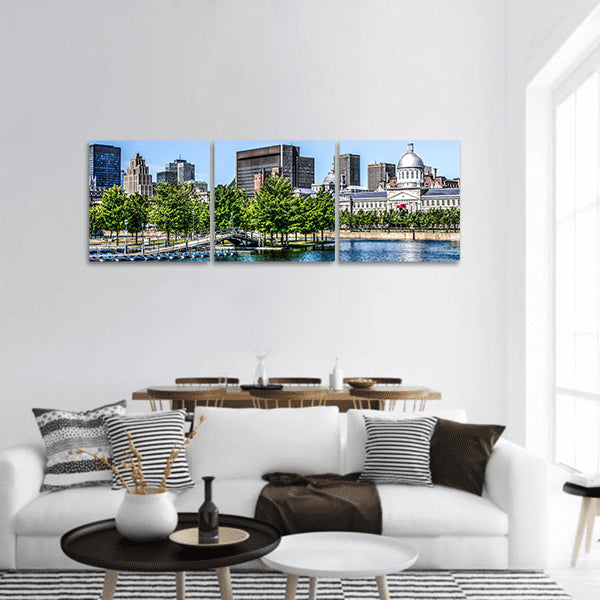 Downtown Montreal behind a lake panoramic canvas wall art