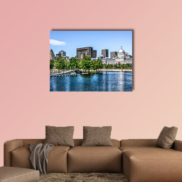 Downtown Montreal behind a lake Multi panel canvas wall art