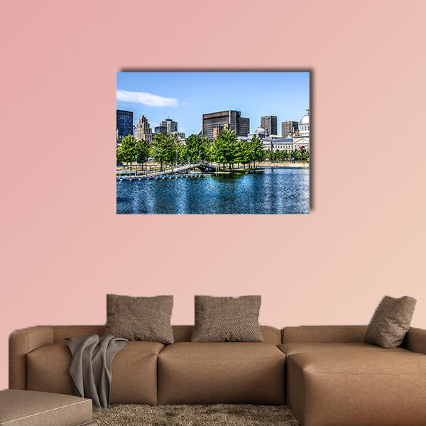 Downtown Montreal behind a lake Multi panel canvas wall art