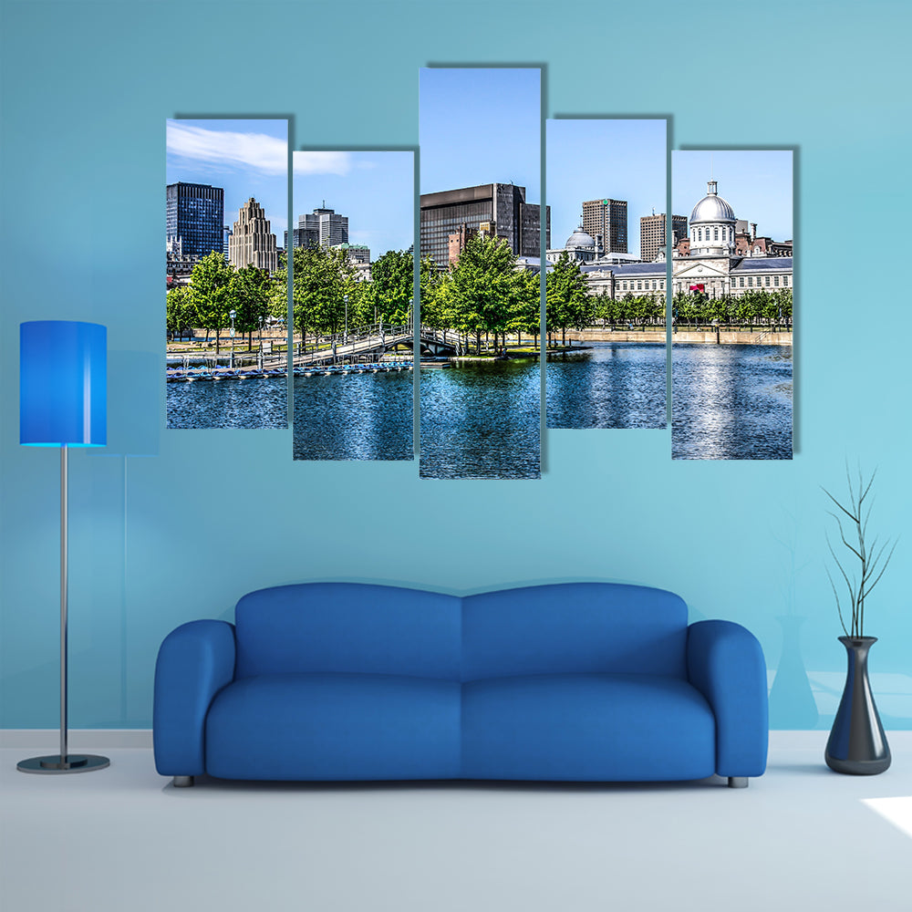 Downtown Montreal behind a lake multi panel canvas wall art