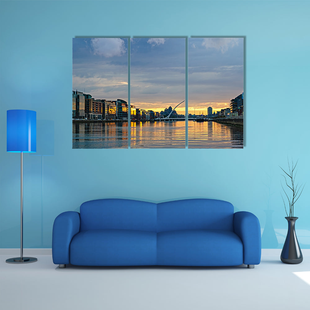 Liffey River at sunset, Dublin, Ireland multi panel canvas wall art