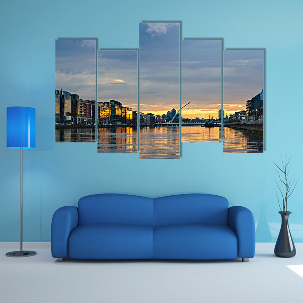 Liffey River at sunset, Dublin, Ireland multi panel canvas wall art