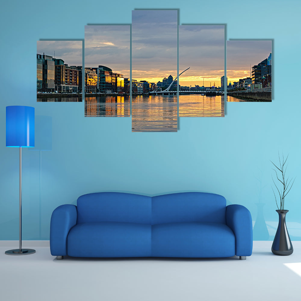 Liffey River at sunset, Dublin, Ireland multi panel canvas wall art