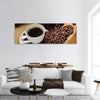 Coffee cup and coffee beans panoramic canvas wall art