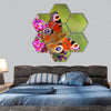 Summer Lilac with European peacock 03 hexagonal canvas wall art