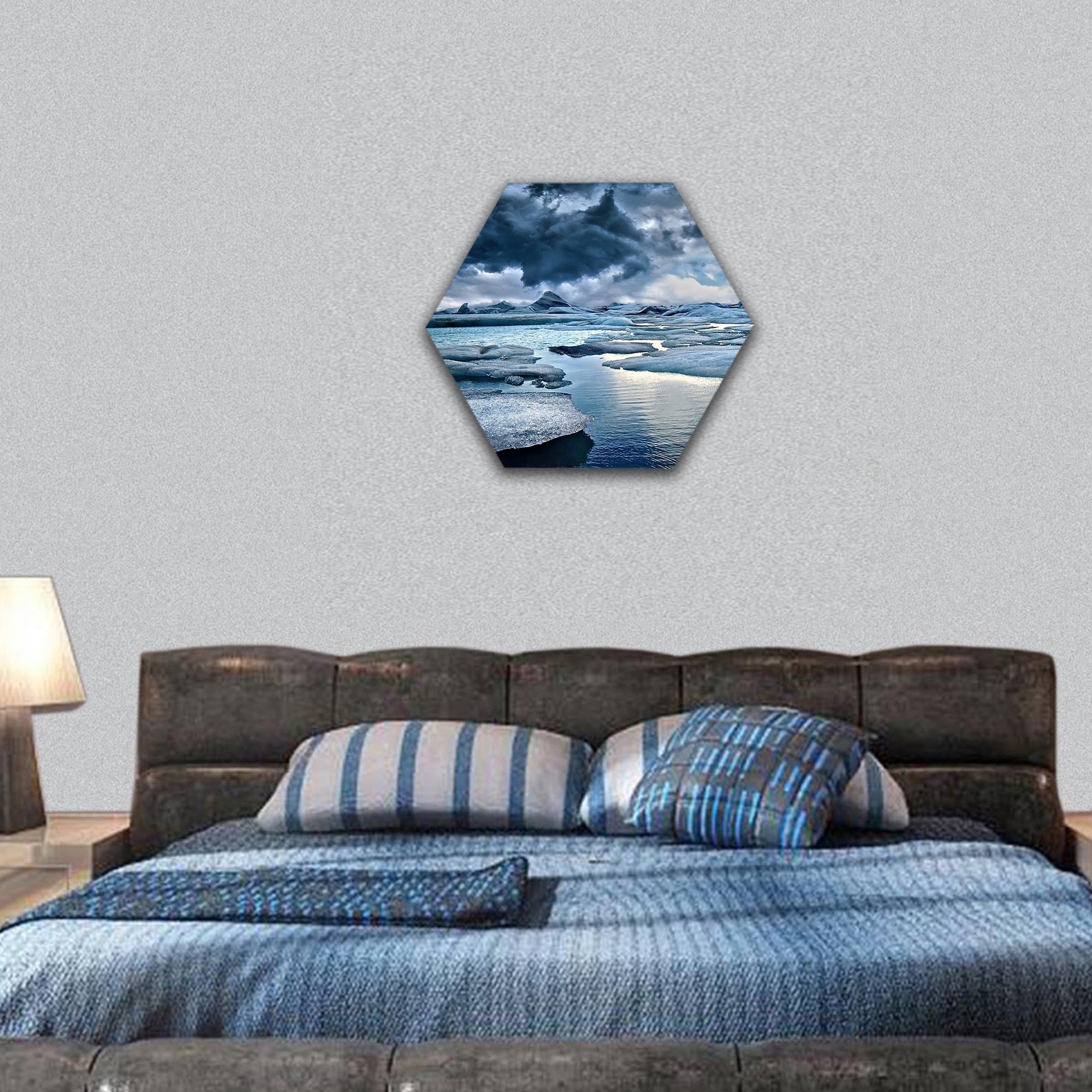 Icebergs at Jokulsarlon Glacial Lagoon in Iceland hexagonal canvas wall art
