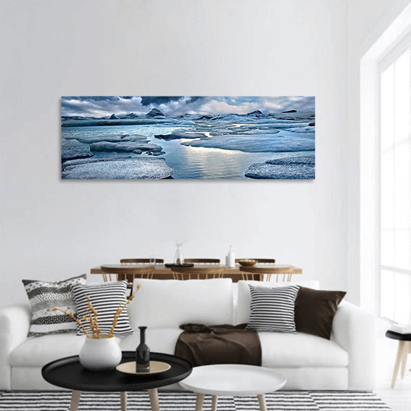 Icebergs at Jokulsarlon Glacial Lagoon in Iceland panoramic canvas wall art