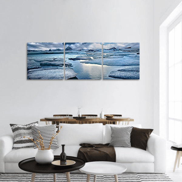 Icebergs at Jokulsarlon Glacial Lagoon in Iceland panoramic canvas wall art
