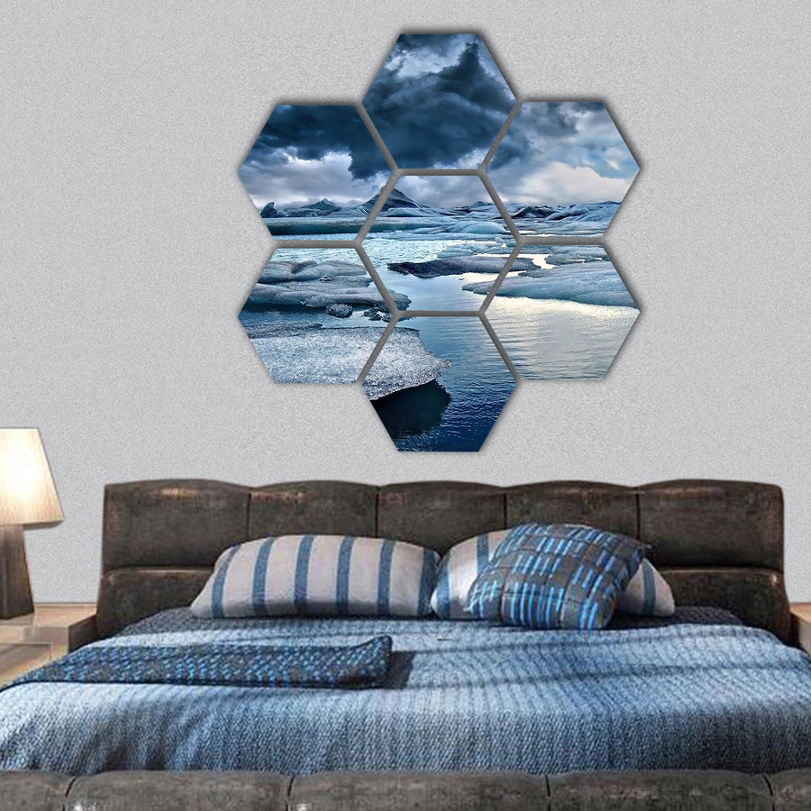 Icebergs at Jokulsarlon Glacial Lagoon in Iceland hexagonal canvas wall art