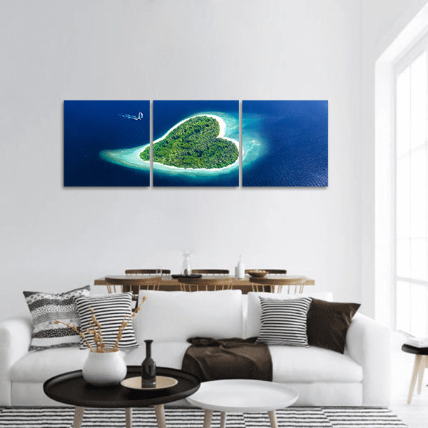 Maldivian island in the shape of heart panoramic canvas wall art