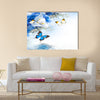 Flowers and butterfly, blue hydrangeas and white irises Multi Panel Canvas Wall Art