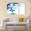 Flowers and butterfly, blue hydrangeas and white irises Multi Panel Canvas Wall Art