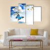 Flowers and butterfly, blue hydrangeas and white irises Multi Panel Canvas Wall Art