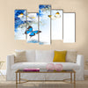 Flowers and butterfly, blue hydrangeas and white irises Multi Panel Canvas Wall Art