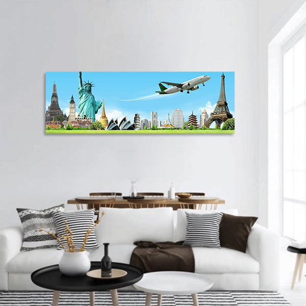 Travel The World concept panoramic canvas wall art