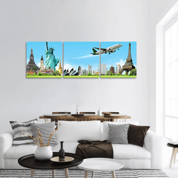 Travel The World concept panoramic canvas wall art