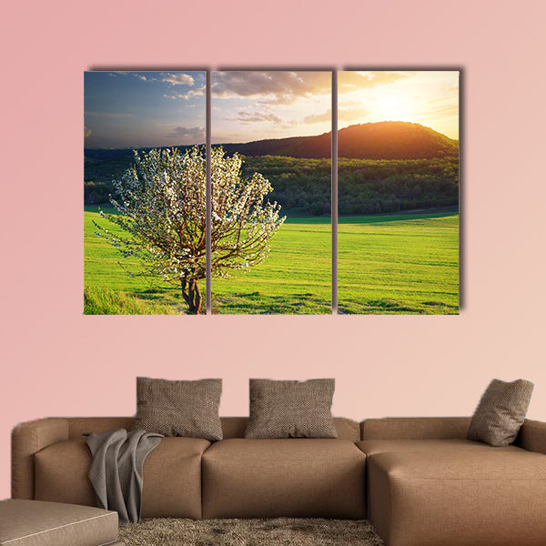 Tree in mountain meadow, Nature composition multi panel canvas wall art