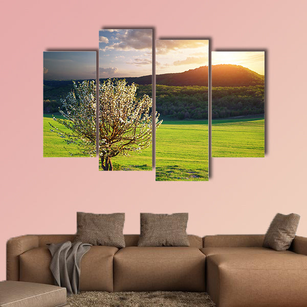 Tree in mountain meadow, Nature composition multi panel canvas wall art