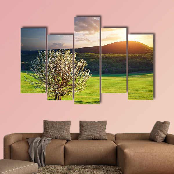 Tree in mountain meadow, Nature composition multi panel canvas wall art