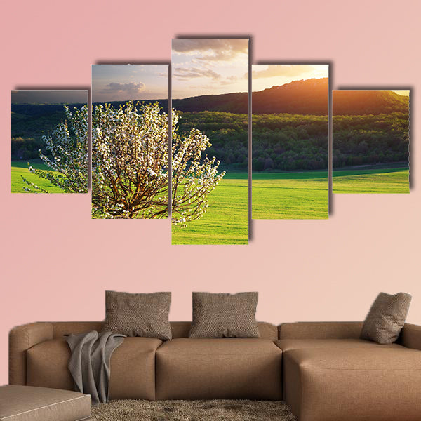 Tree in mountain meadow, Nature composition multi panel canvas wall art