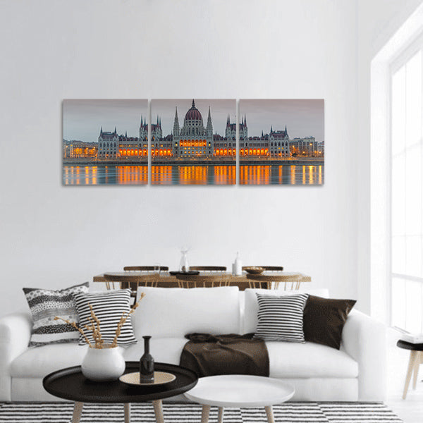 Parliament building at dusk, Budapest panoramic canvas wall art