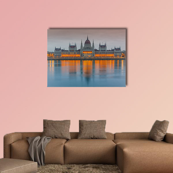 Parliament building at dusk, Budapest multi panel canvas wall art