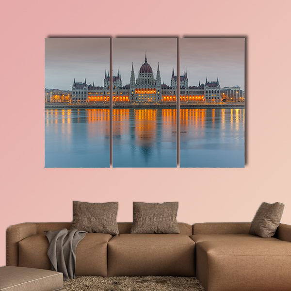 Parliament building at dusk, Budapest multi panel canvas wall art